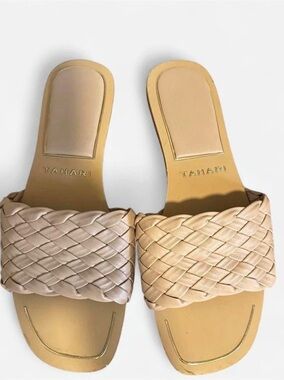 Tahari Woven Slide Sandals in Beige US 8.5